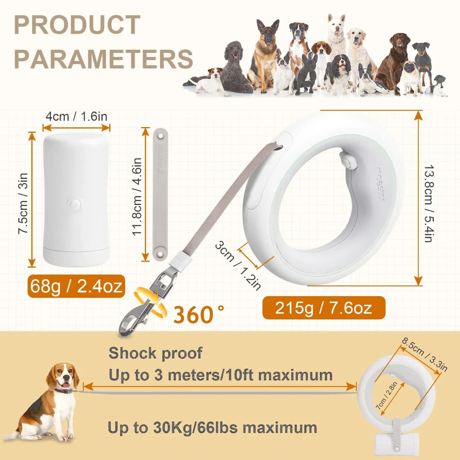 Nuovo Guinzaglio per Cani Moestar Aggiornato, Guinzaglio Intelligente a Mani Libere Anti-shock con Luce LED Retrattile UFO per Passeggiate