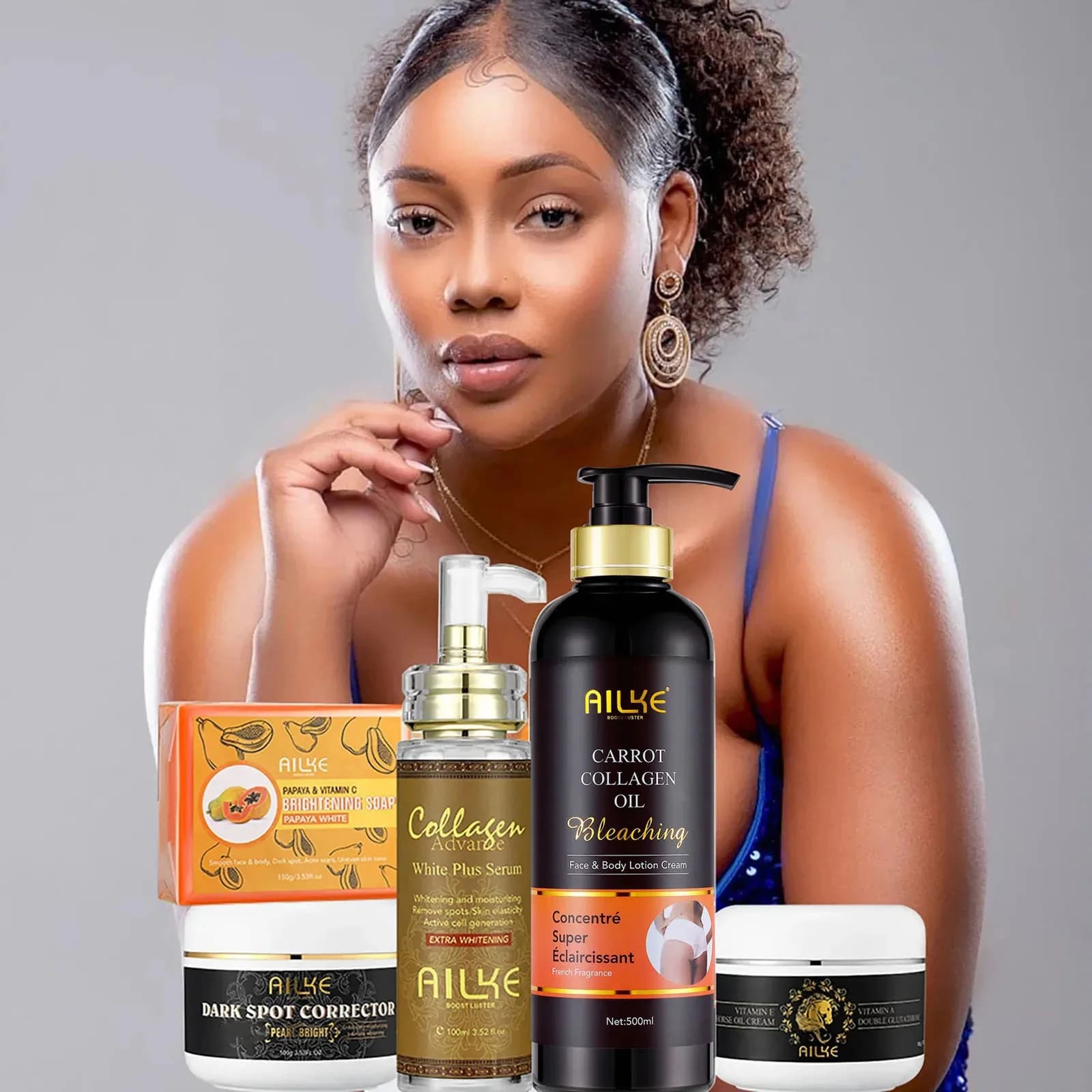 AILKE Set for women's skin care for collagen, moisturizing, whitening, removes freckles, dark spots, black spots, skin lightening kit