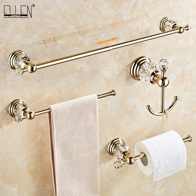 ELLEN Set di accessori per il bagno in cristallo dorato Regolare il portasciugamani Porta asciugamani Porta carta igienica Gancio per accappatoio EL2001G