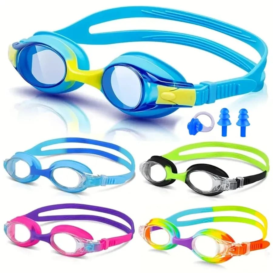 's Anti-Fog Swimming Goggles Ages 3-12 Waterproof Clear Vision No Leaks Quick Adjust Strap Swimming Eyewear for