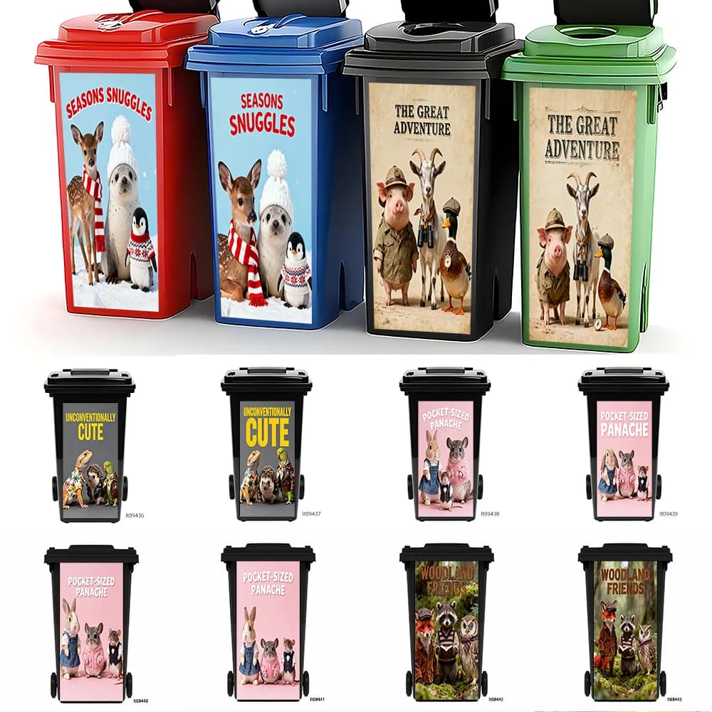 Adesivo per bidone della spazzatura Urban Zen Cat Beaver Coffee Lover, decorazione murale elegante e rimovibile per bidone della spazzatura da esterno, impermeabile