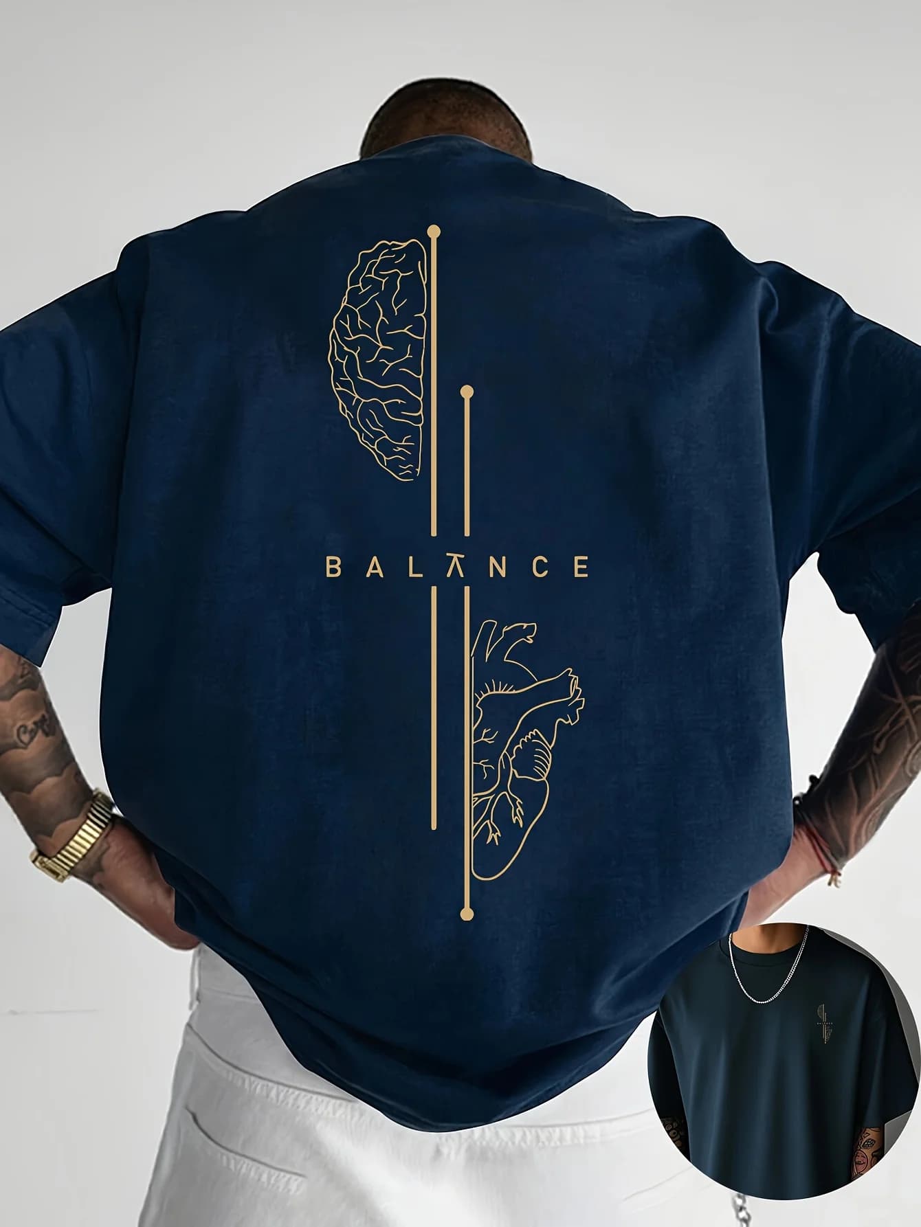 Brain and Heart Line Art Graphic Print Mens Women T Shirt for Summer Streetwear Has A Sleek Minimalist Modern Aesthetic Clothing