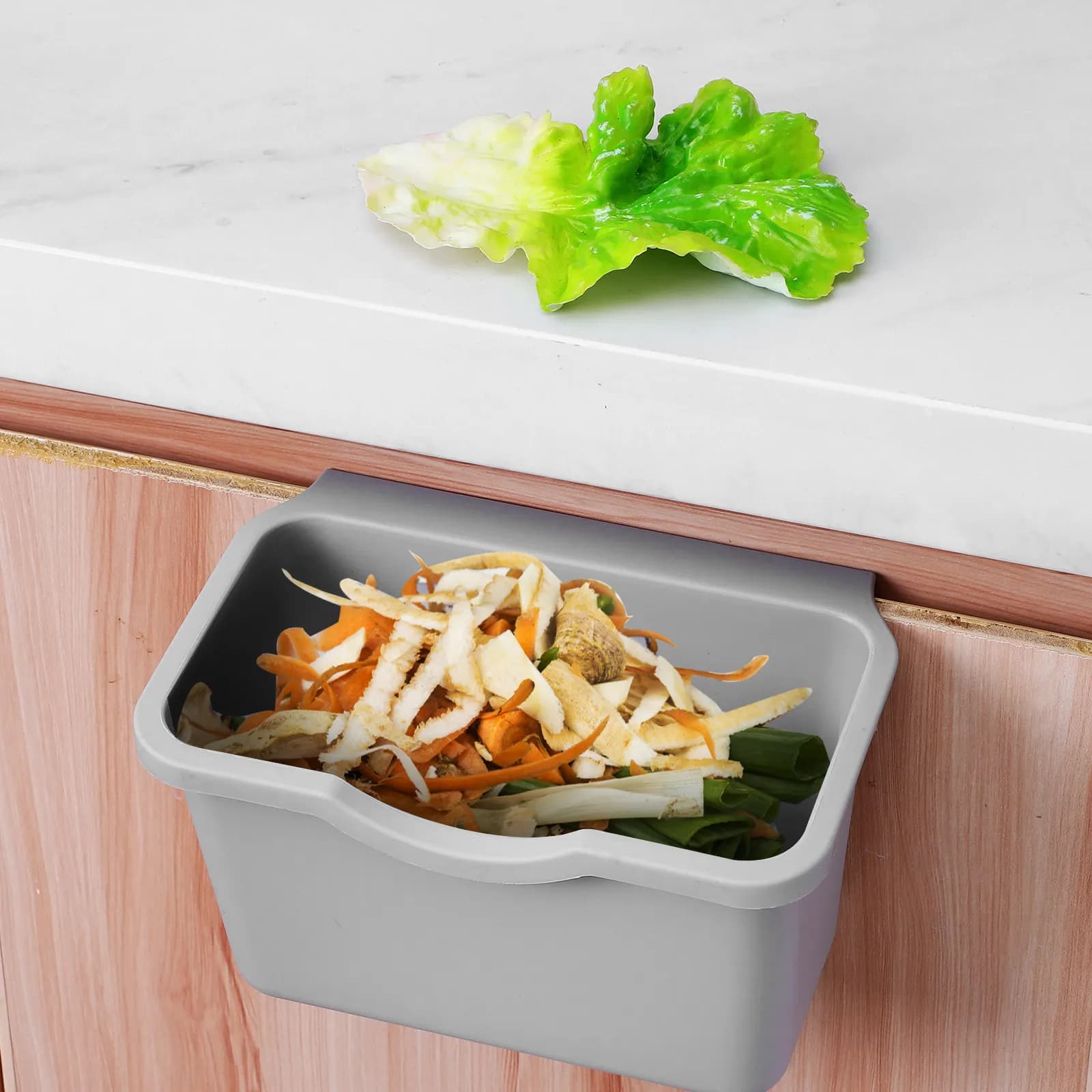 Piccolo Cestino per Rifiuti da Cucina Sospeso, Contenitore per Compostaggio da Montare sull'Armadio, Bidone Salvaspazio per Rifiuti Domestici