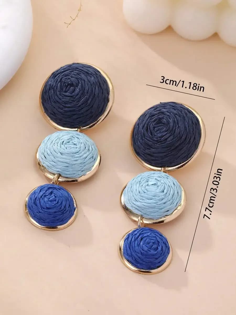 Handmade Blue Ombre Woven Paper Yarn Drop Earrings For Women