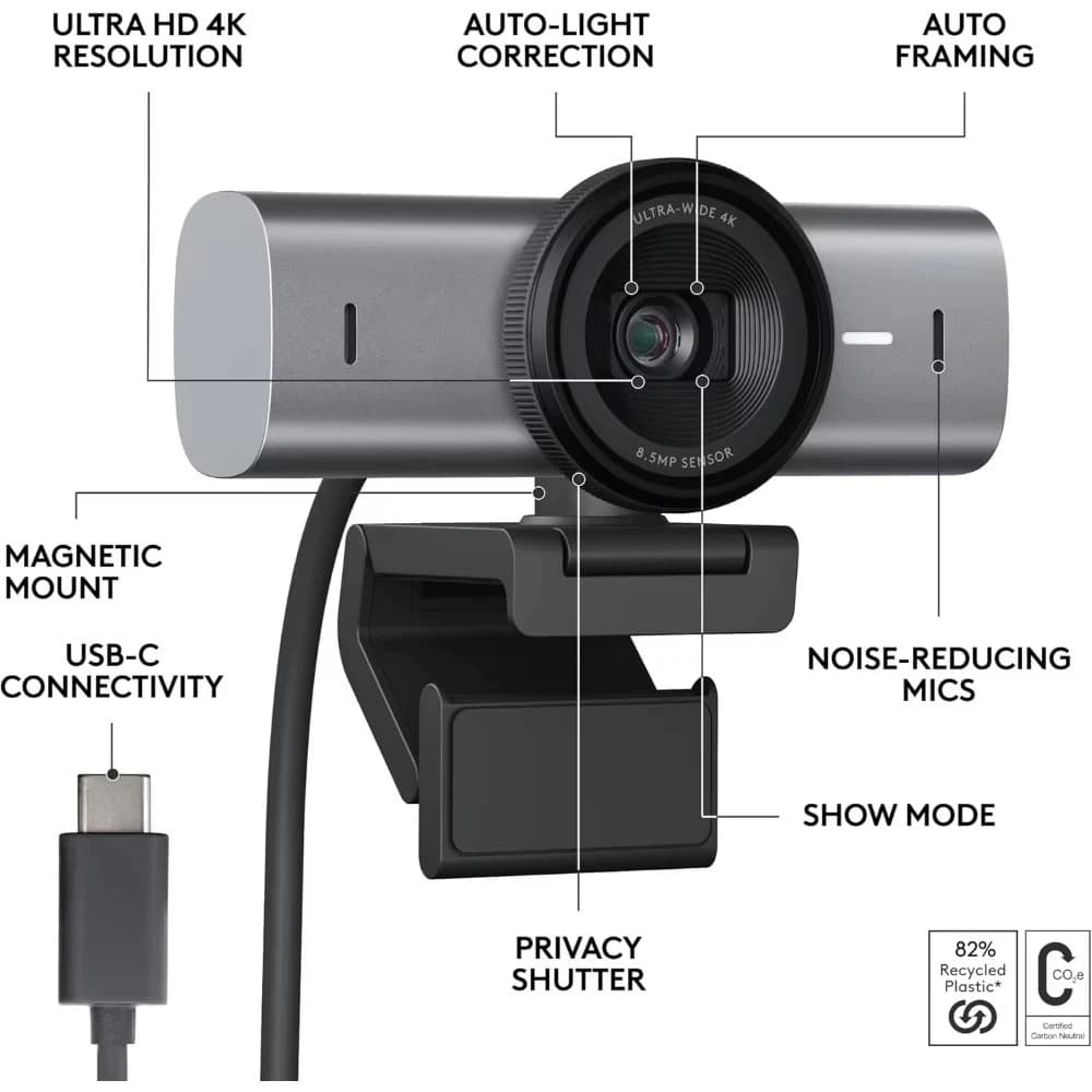 Consegna rapida Webcam HD 4K per collaborazione e streaming, 1080p a 60 FPS, doppi microfoni con riduzione del rumore