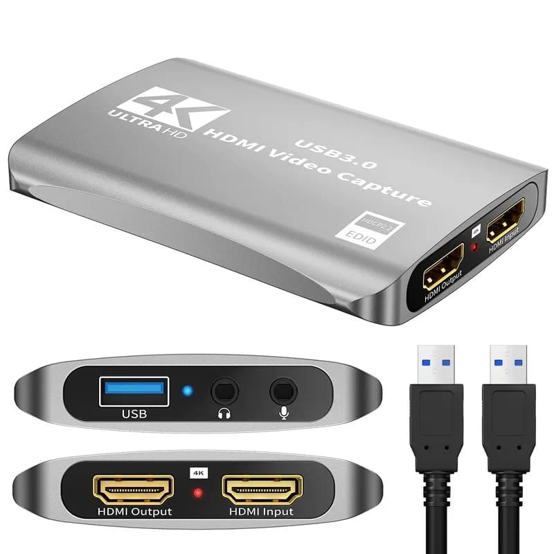 USB 3.0 4K HDTV Video Capture Card with Loop Out 1080P 60FPS Audio Video Capture for PS5 Switch Xbox Camera PC OBS