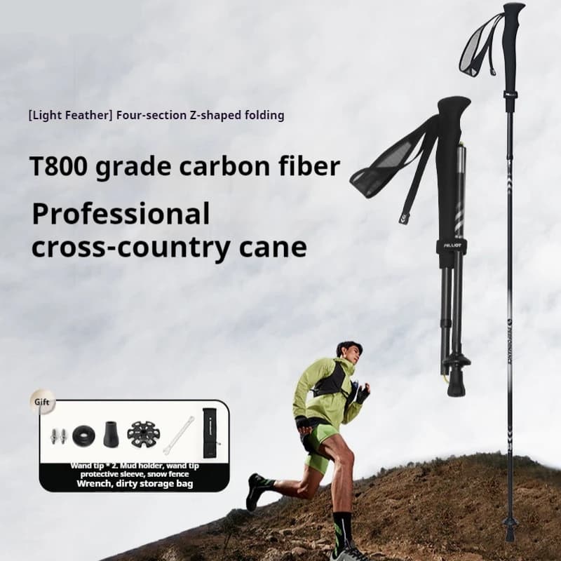 Hot Spot Outdoor Trekking Pole T800 Carbon Fiber Cross-Country Walking Stick Folding Ultra-Light Running Equipment