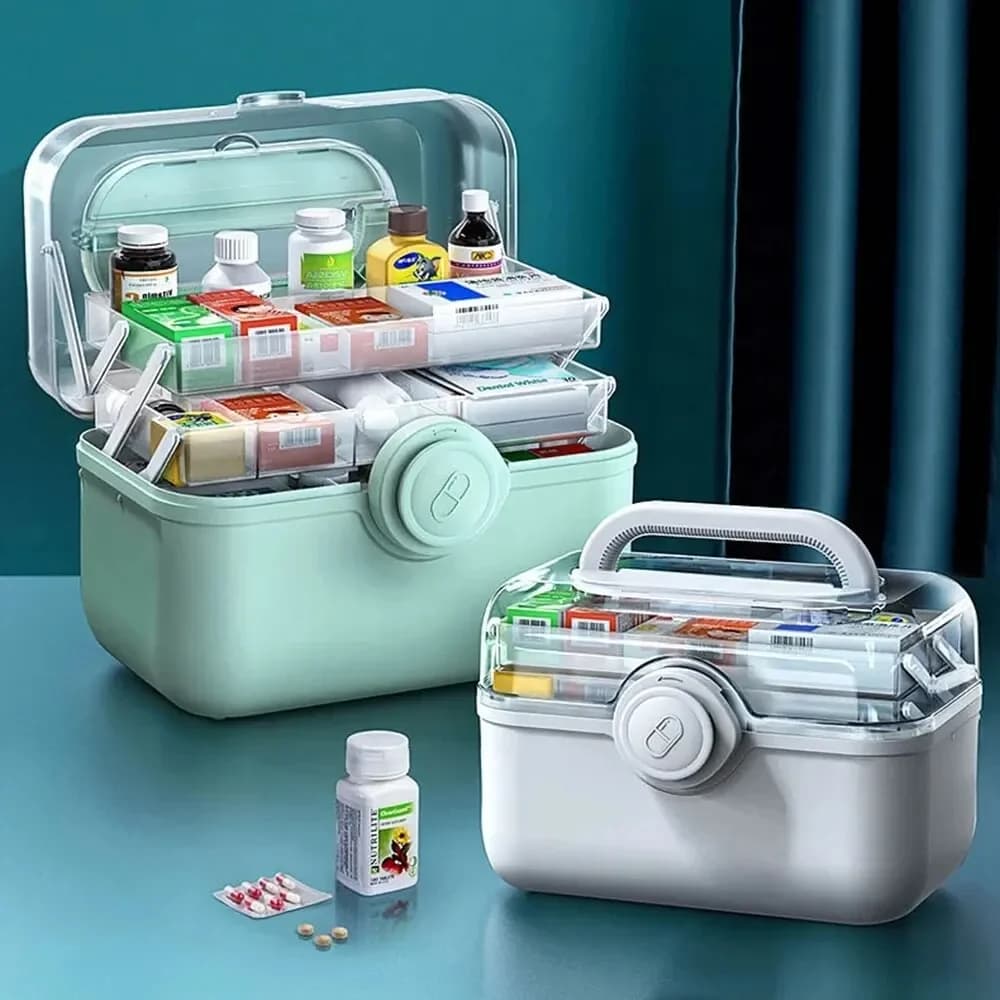 Scatola organizer Kit di pronto soccorso portatile Farmacia di emergenza Contenitore per pillole, scatola per medicinali per famiglie di grande capacità a 3 strati
