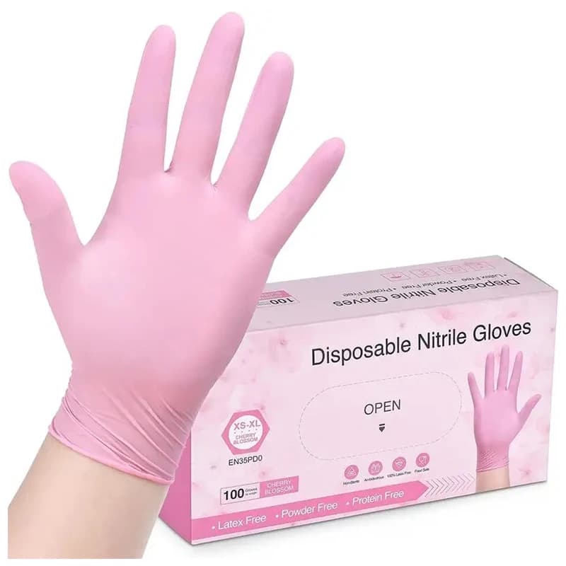 Guanti monouso in nitrile rosa da 100 pezzi per la pulizia della casa, cucina, giardinaggio, lavoro, salone di bellezza, guanti da tatuaggio, senza lattice