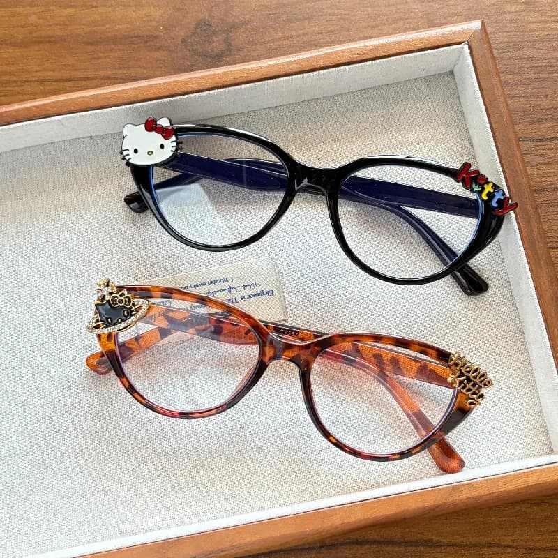 Kawaii Hello Kitty Eyewear Kitty without lenses Vintage Sweet Goggle Accessories Fashion Leopard Photo Punches Toys Girls Gifts