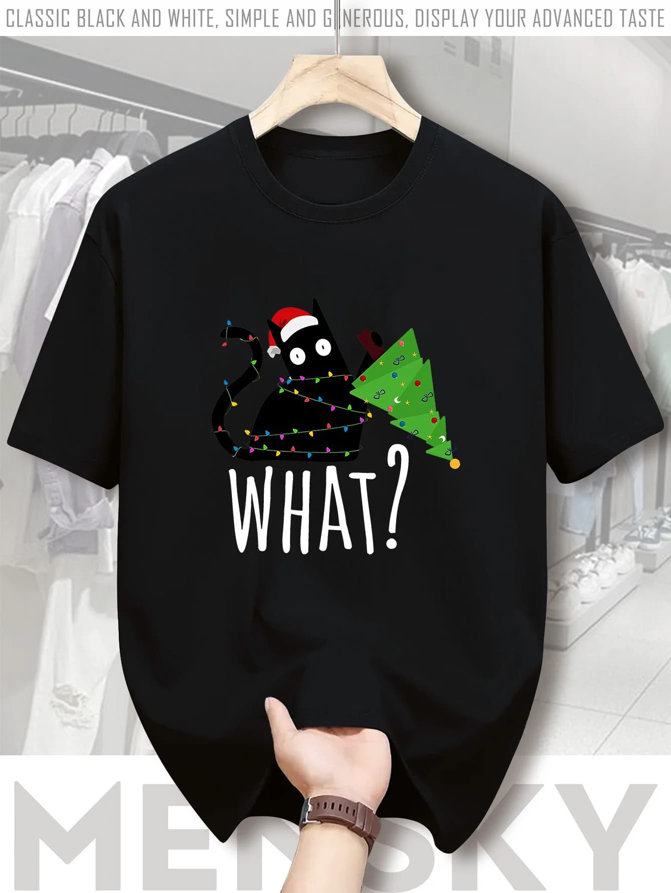 T-shirt da uomo con stampa cervo - T-shirt estiva casual a maniche corte con Natale e divertente "CALIO?" Grafica cervo, girocollo nero S