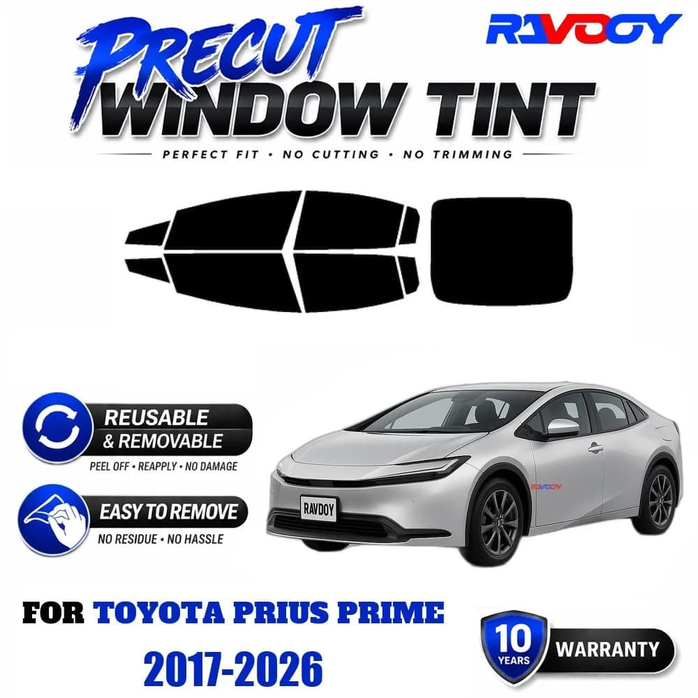 RAVOOY Precut Window Tint, Reusable Removable EPU Film, Custom Fit for Toyota Prius Prime 2017-2026, UV Heat Protection