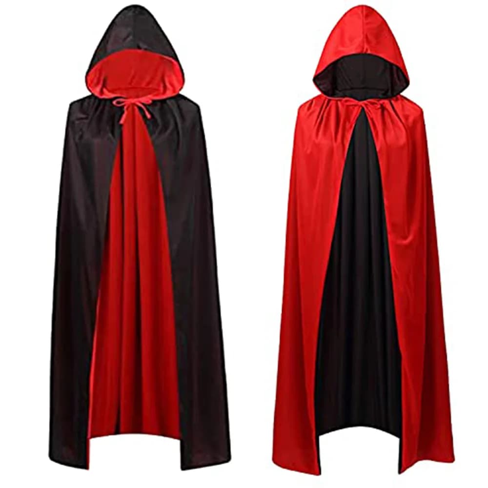 Mantello per costume da vampiro con colletto rialzato con cappuccio bicolore a due strati per feste a tema Halloween, unisex adulto reversibile stand-up C