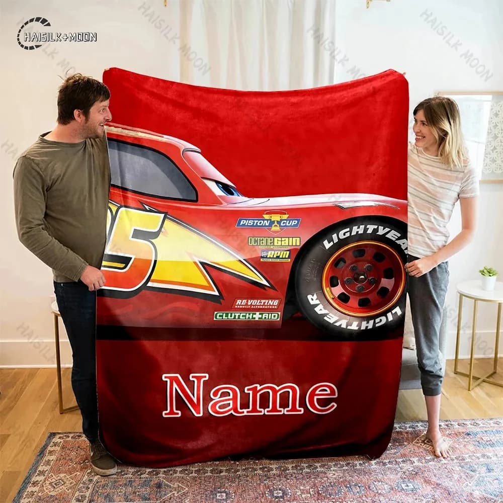 Coperta Personalizzata con Nome e Motivo HD Cars McQueen, Morbida e Leggera, Lussuosa Coperta da Letto per Figlia o Moglie, Ottimo Regalo