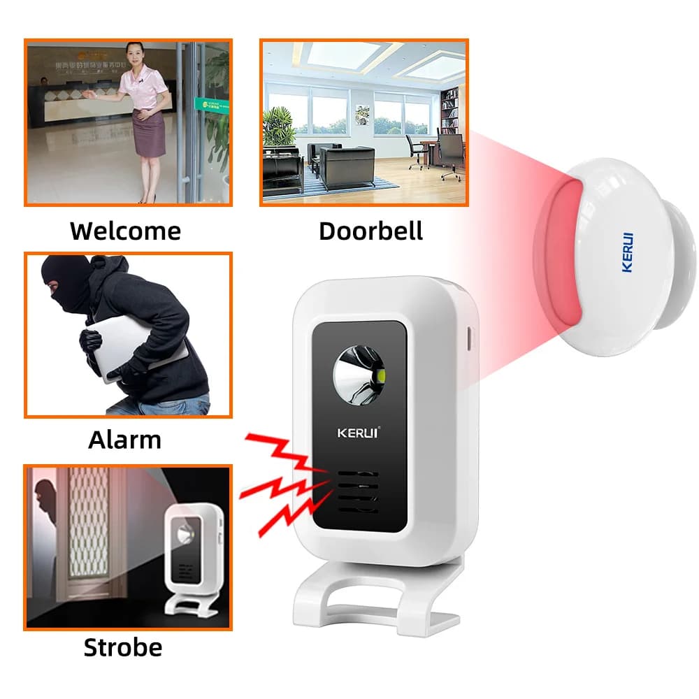 KERUI Benvenuto Sensore di Movimento Allarme di Sicurezza per Il Negozio di Casa Negozio 32 Canzoni Campanello Carillon Wireless Smart Home LED Luce Notturna M7