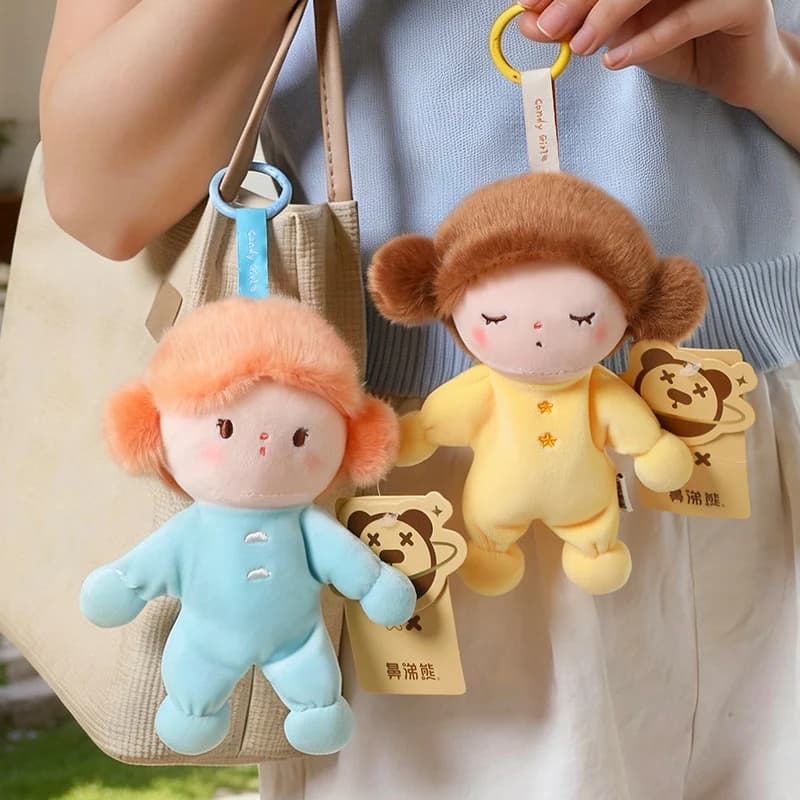 Kawaii Little Girl Plush Doll Brown Blonde Hair Full Body Pajama Clothing Soft Bedroom Collection Gift Soft Fluffy Collectible