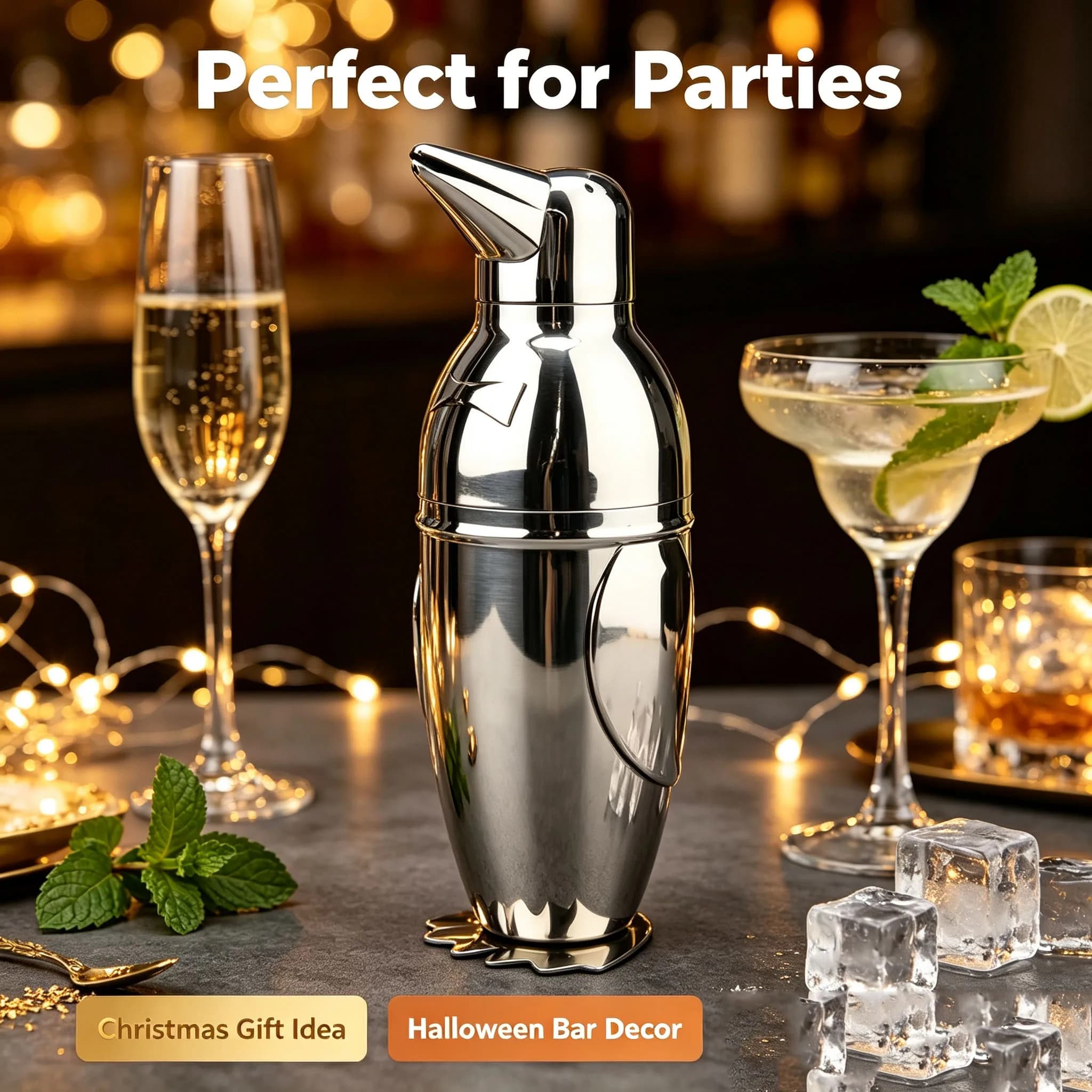 500ml Stainless Steel Cocktail Shaker Penguin Shape Bar Mixer Set Professional Bartender Kit For Bartender Drink Party Bar Tools