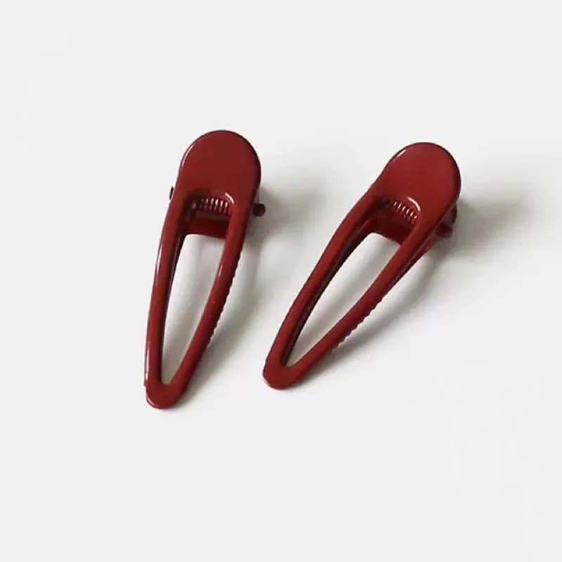 2pcs Advanced Wine Red Minimalist Oval Duckbill Clip Minimalist Side Broken Hair Clip Commuting Versatile Temperament Headband