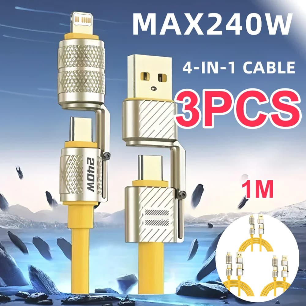 1/3 Pezzi Cavo Dati 4-in-1 da 240W per Ricarica Rapida, da Type-C a Type-C, in Lega di Zinco, per iPhone 17, USB C, Compatibile con iPhone Samsung Huawei