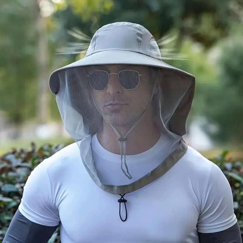 Men's Sun Protection Fishing Hat Beekeeping Full Face Mesh Cap Breathable Outdoor Night Hat Mosquito Proof Fishing Cap