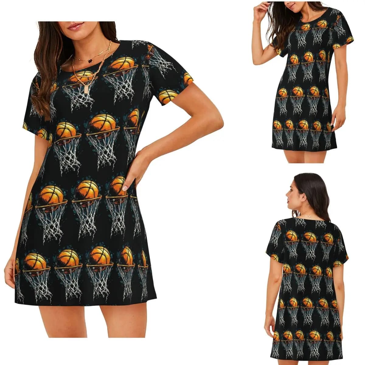 Sporty Basketball Themed Short Sleeves Nightdress For Sleeping Sleepshirts Women Short Sleeve Nightgowns Loose Pajama Dress