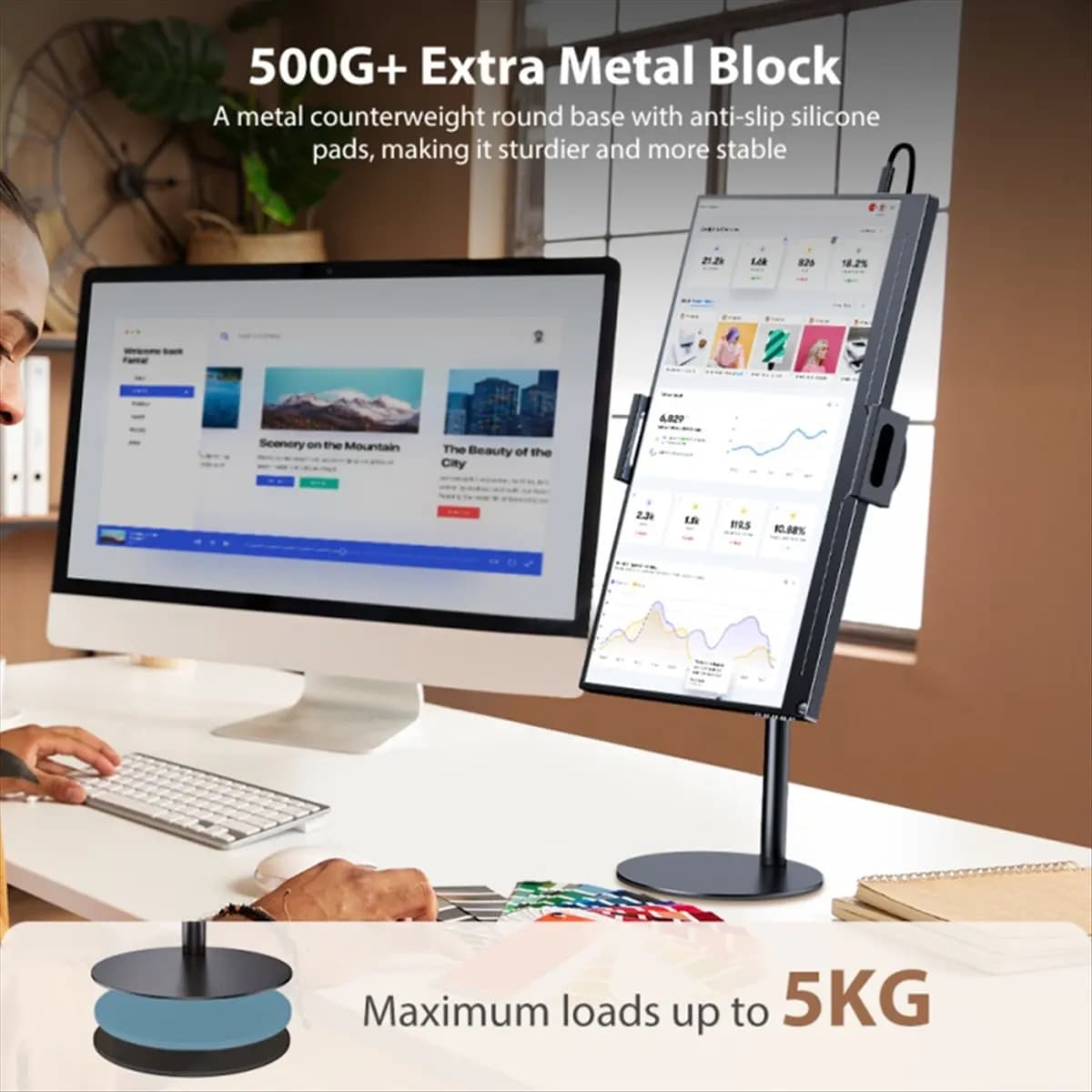 A64I Portable Monitor Tablet Holder Standing Adjustable Monitor Stand Height Tablet Bracket Desktop Clamp Stand Mount Black