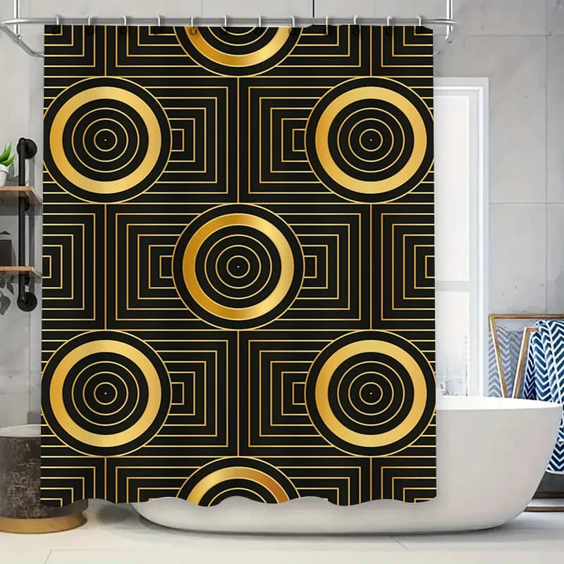 Tenda da doccia geometrica in oro nero, tessuto decorativo per vasca da bagno, impermeabile, decorazione per la casa, tappetino da bagno sospeso a parete, forma rettangolare