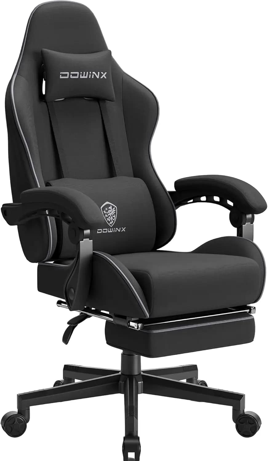 Sedia da Gaming Ergonomica con Massaggio, Cuscino in Tessuto e Poggiapiedi, Supporta fino a 131 kg, Nera