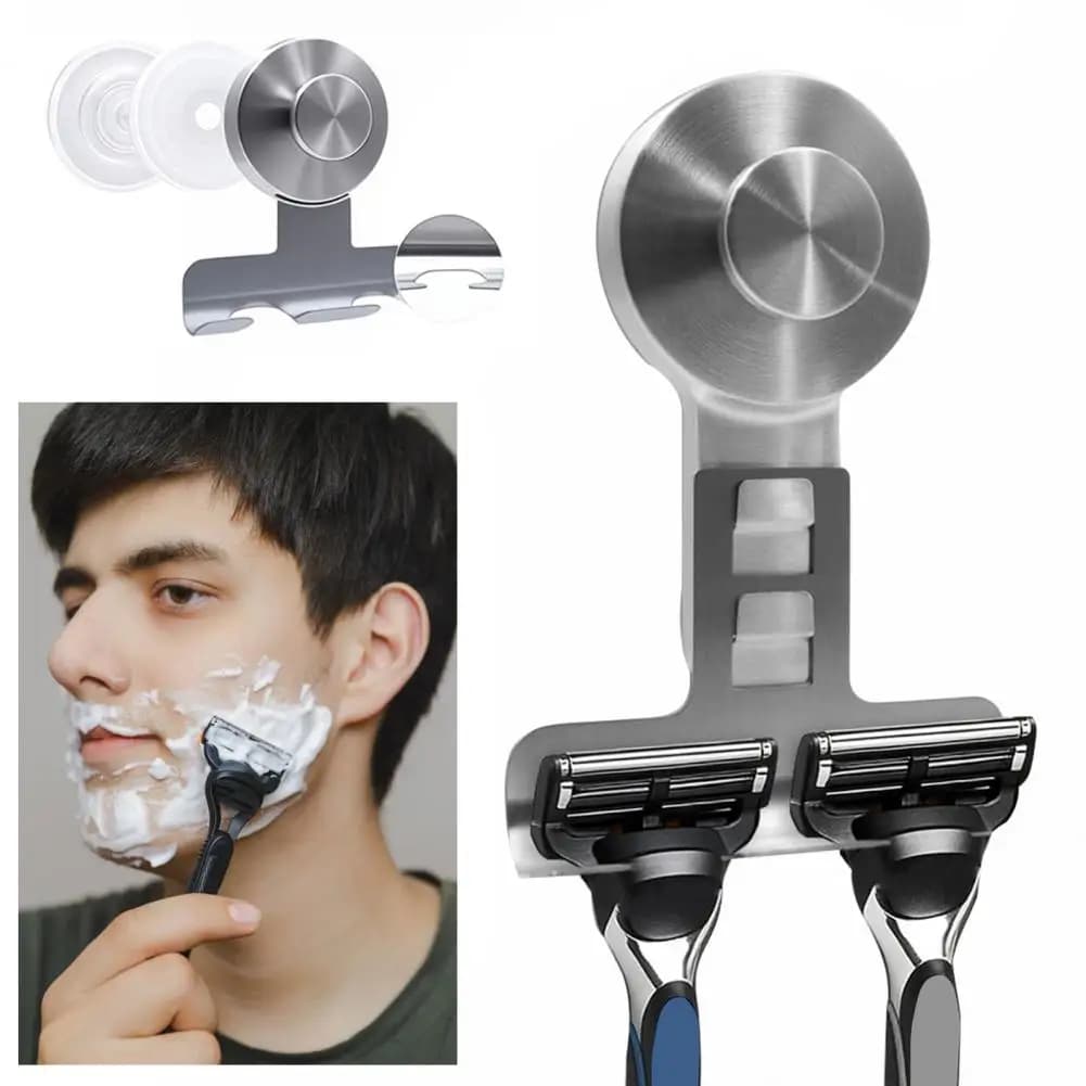 Supporto per rasoio a ventosa da 2 pezzi, organizer rimovibile per rasoi e rasoi da barba, gancio a ventosa riutilizzabile in acciaio inossidabile da parete per doccia