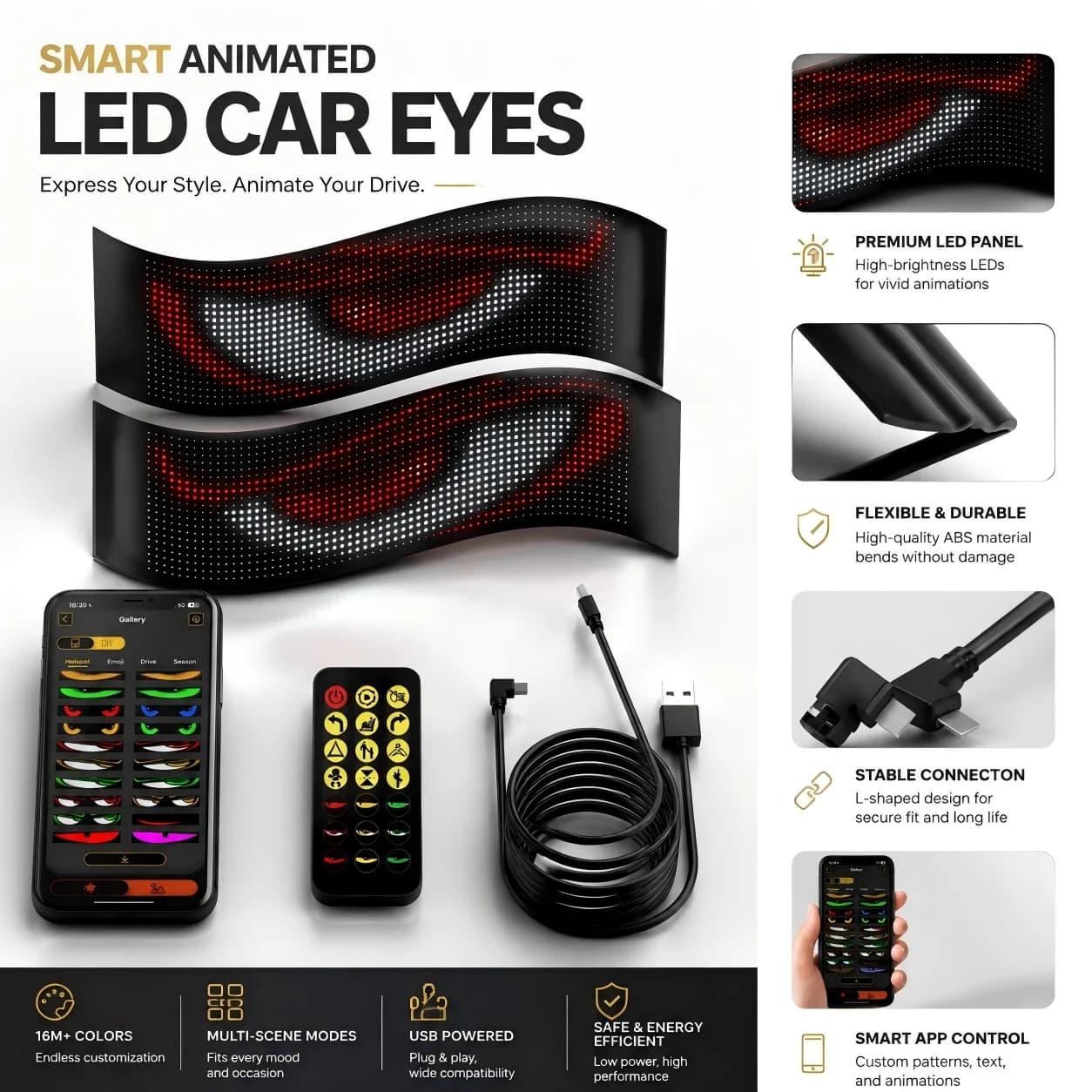 Demon Eyes Car LED Logo APP LED Matrix Pixel Panel Night Light DIY Programmable Flexible LED Display for Car Truck Accessorie