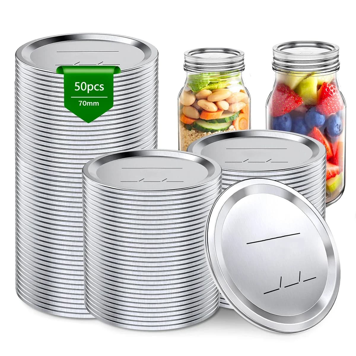 50/100 Pz 7 cm Universale Mason Coperchi per conserve A Prova di Perdite Sigillatura Conservazione degli Alimenti Freschi In Acciaio Inox Per Mason Barattolo Coperture da cucina