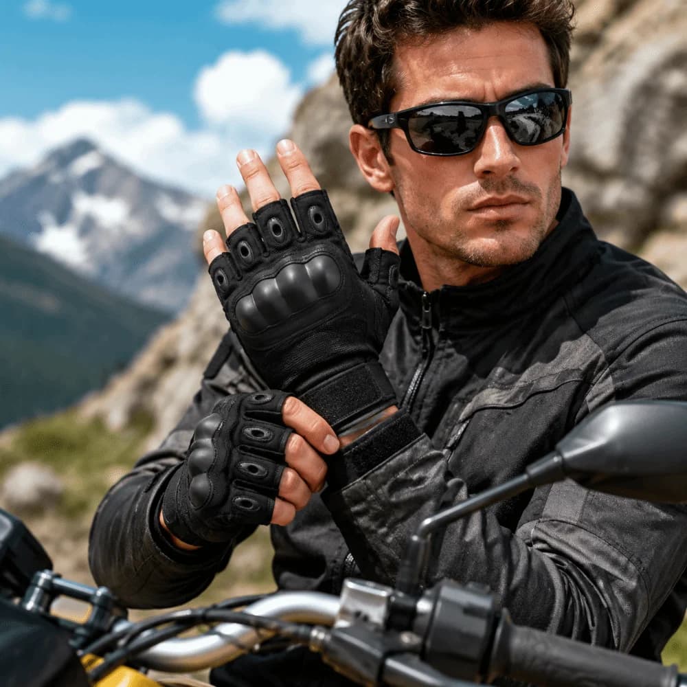 Fingerless Motorcycle Gloves Anti-Slip Protective MTB Cycling Gloves Hard Knuckle Bicycle Accessories Gym Training Gloves