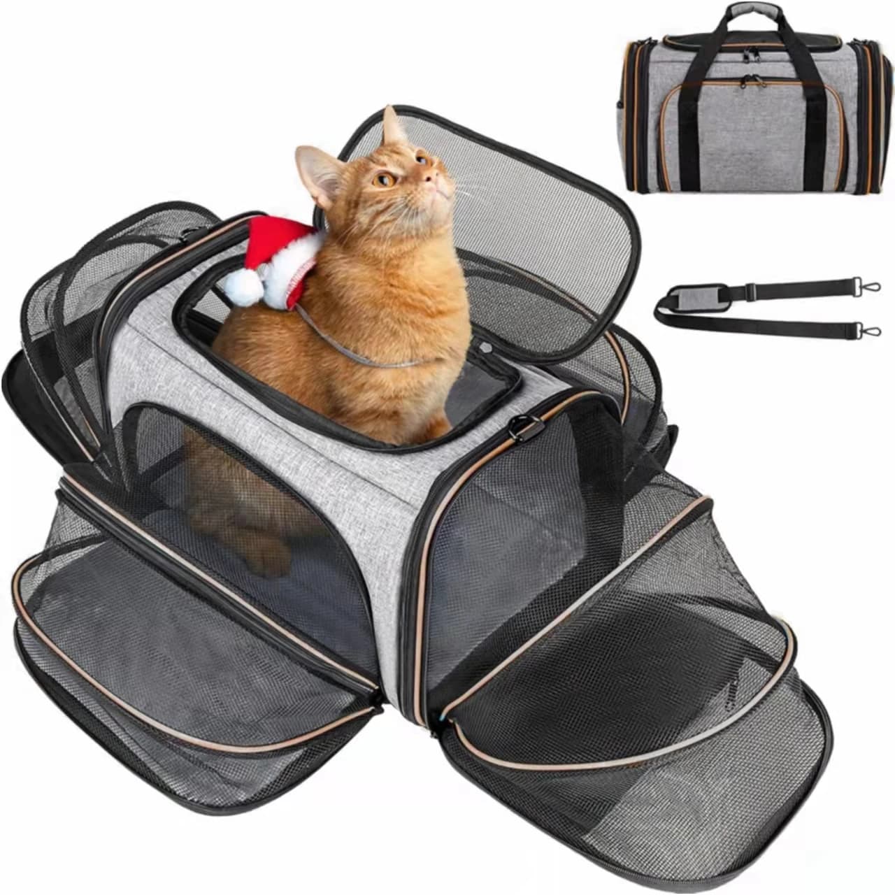 Borsa da trasporto per animali domestici approvata dalle compagnie aeree, zaino espandibile a 2 lati e pieghevole con imbottitura in pile rimovibile per cani e gatti