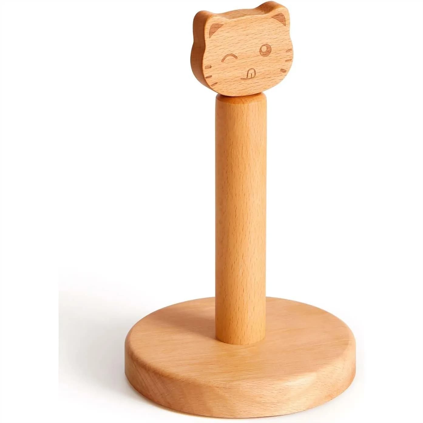 Portarotolo da terra in legno, design gatto carino, decorativo, organizer per elastici per capelli