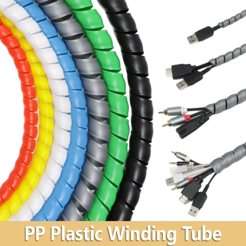2/5/10M Spiral Cable Sleeve 8/10mm Anti-Bite Flexible Winding Tube Wire Organizer Cord Management Protector Wrap for Computer