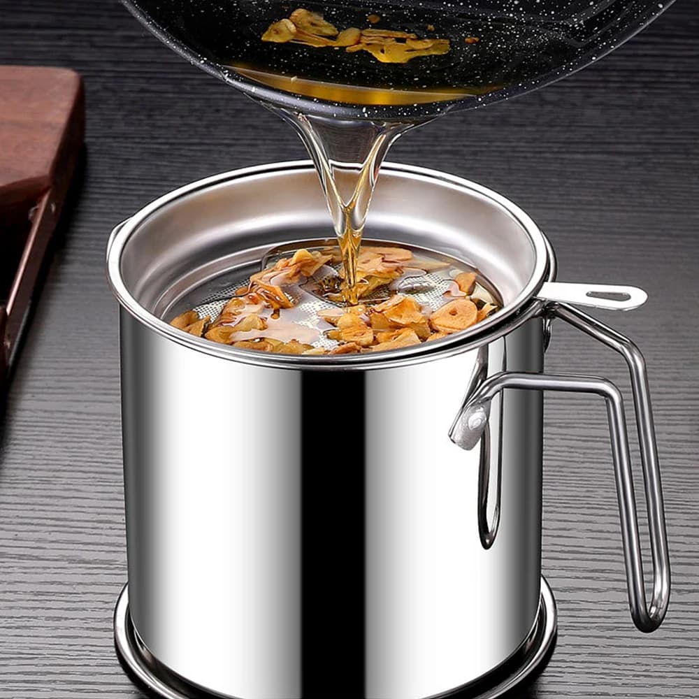 Fat container Oil pot with fine mesh filter Oil storage pots Stainless steel can filter for frying