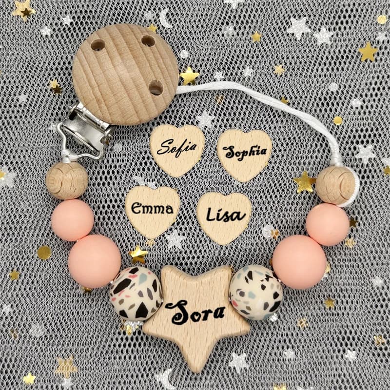 1Pc Nome Personalizzato Personalizzato In Legno Del Bambino Ciuccio Catena Clip di Perline di Silicone Manichino Tettarelle Da Biberon Titolare Del Bambino Massaggiagengive Ciondolo Regalo Neonato