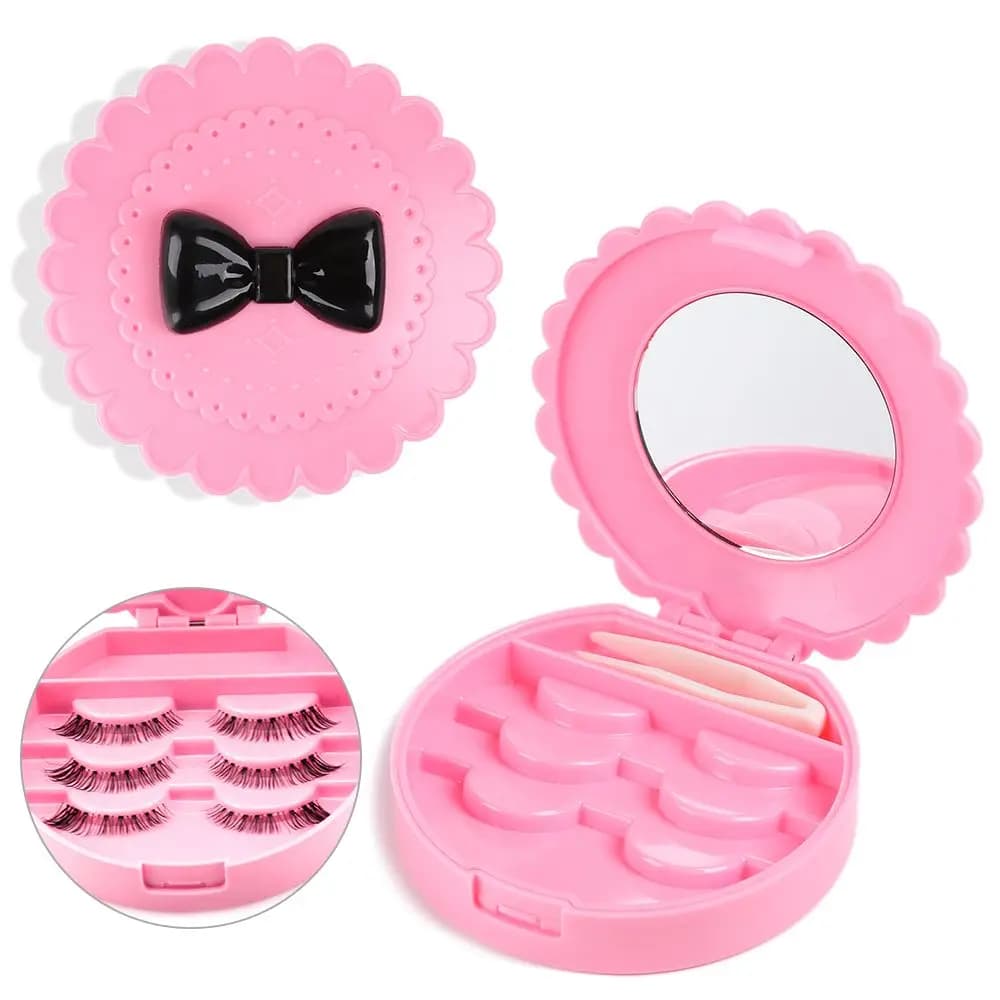 Scatola per ciglia finte alla moda Scatola contenitore per ciglia portatile Organizzatore per ciglia in plastica Custodia per specchio rosa Strumento per il trucco per la bellezza