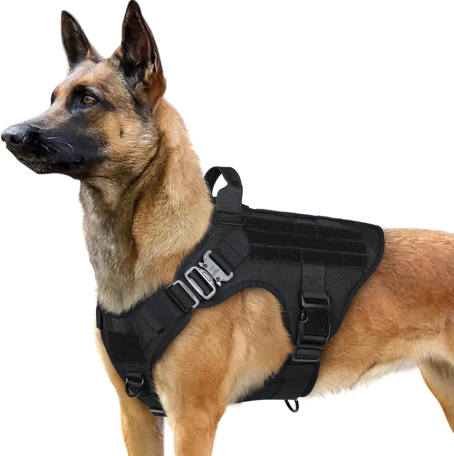 Imbracatura Tattica per Cani di Taglia Grande, Resistente con Maniglia, Gilet Regolabile Anti-Trazione per Addestramento, Caccia e Passeggiate, Nero, L