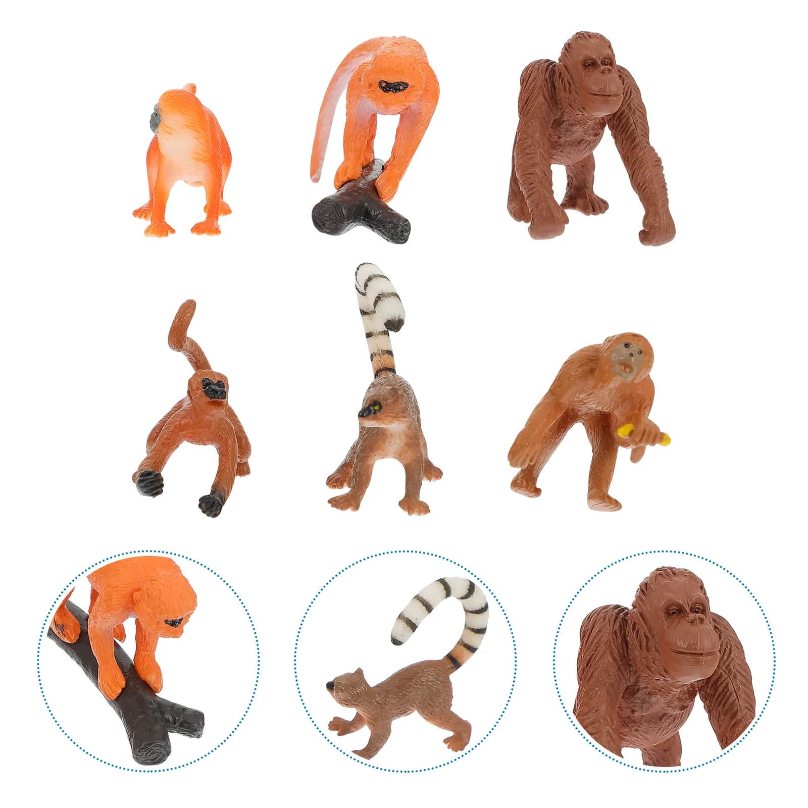 Set di 6 Modelli Realistici di Scimmie in PVC Premium per l'Apprendimento dei Bambini, Gioco Educativo e Decorazioni