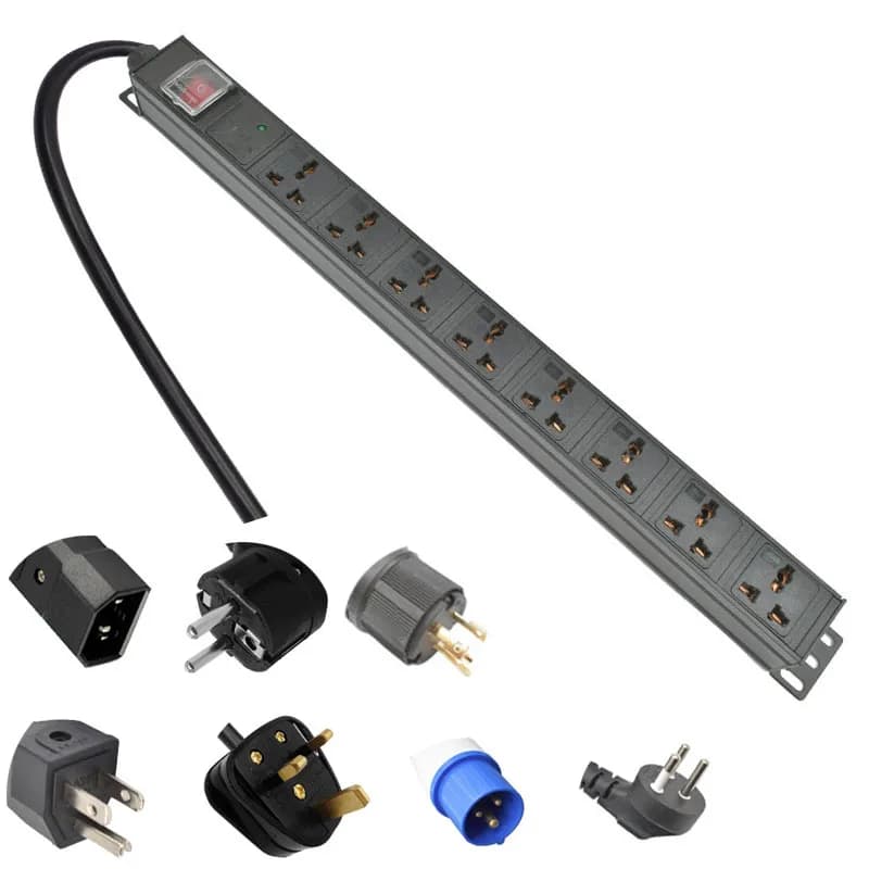 Unità di presa di distribuzione multipresa per rack per armadio di rete PDU Adattamento nel Regno Unito Presa universale Compatibile con spina USA AU Israele UE