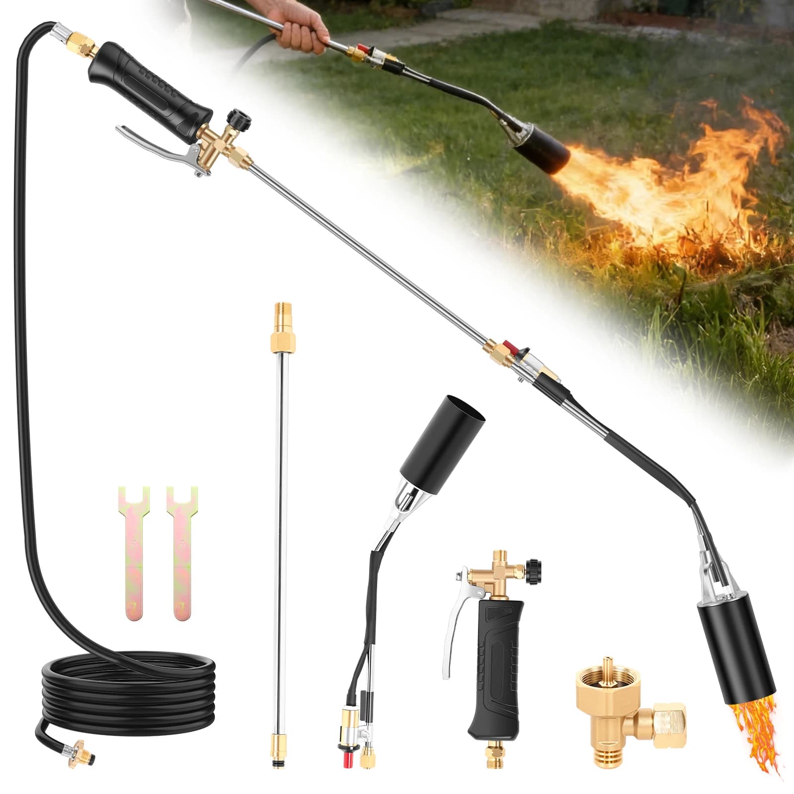 Propane Weed Burner Kit Butane Burner Welding Gas Torch Flame Gun Flamethrower Outdoor Camping BBQ Portable Soldering Heat Gun