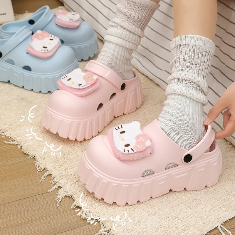 Ciabatte Estive Kawaii Hello Kitty per Donna, Sanrio, per Spiaggia e Casa, con Suola Spessa e Rialzo, Ciabatte Cool per Ragazze