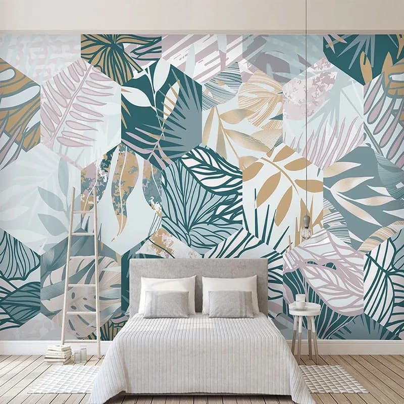 Carta da parati murale personalizzata Nordic Pianta tropicale Foglia 3D Linea geometrica Fresco Soggiorno TV Sfondo Muro Murale Papel De Parede