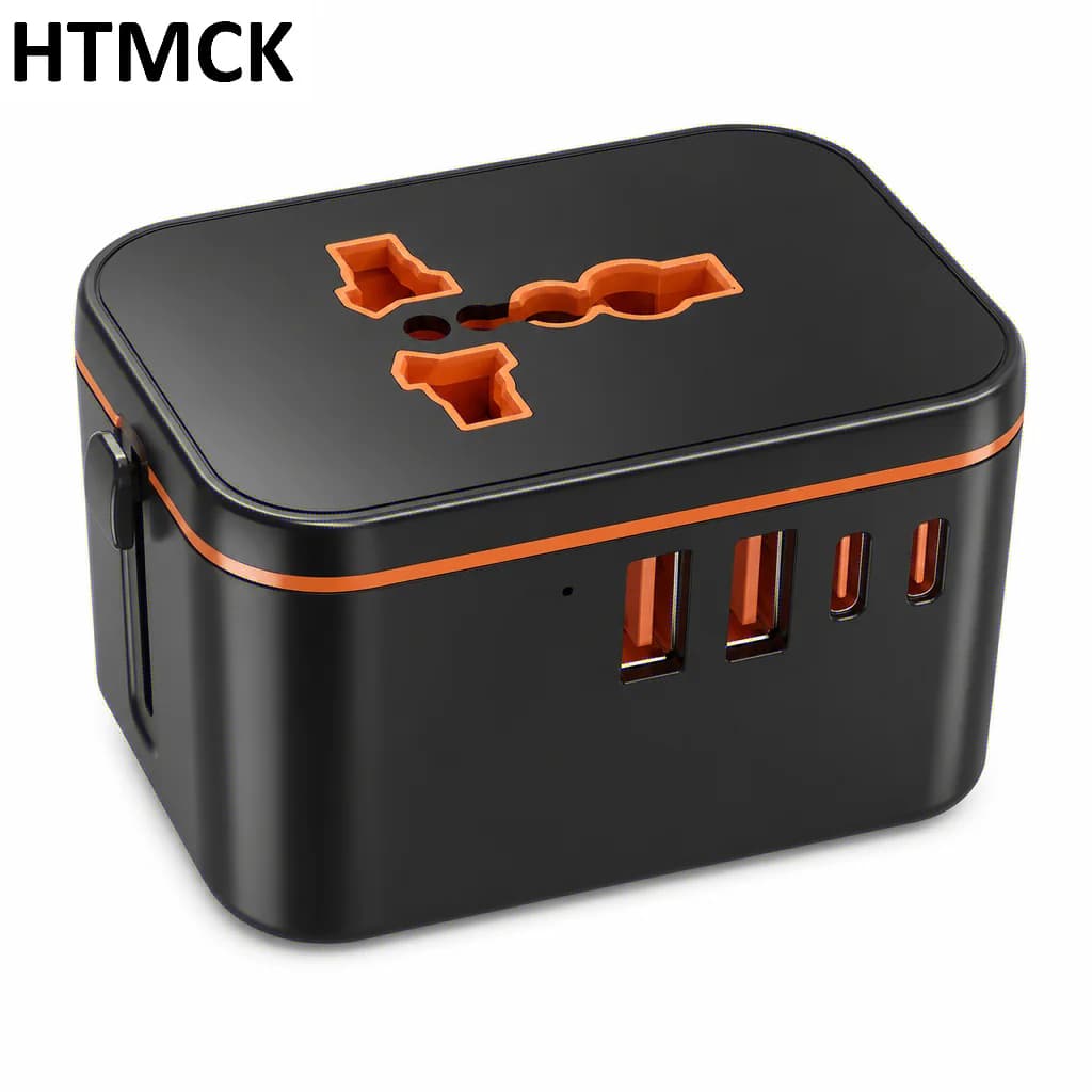 HTMCK Universal Travel Adapter 5-in-1 World All-In-One Charger with Two PD20W Fast Charging Ports for Home And Travel