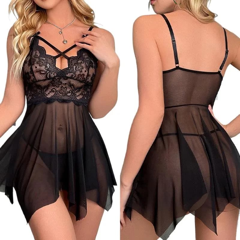 Estate New Hot Night Dress donna Crotchless Sleepwear pigiama abito in pizzo Porno Sleepwear camicia da notte abito trasparente set pigiama