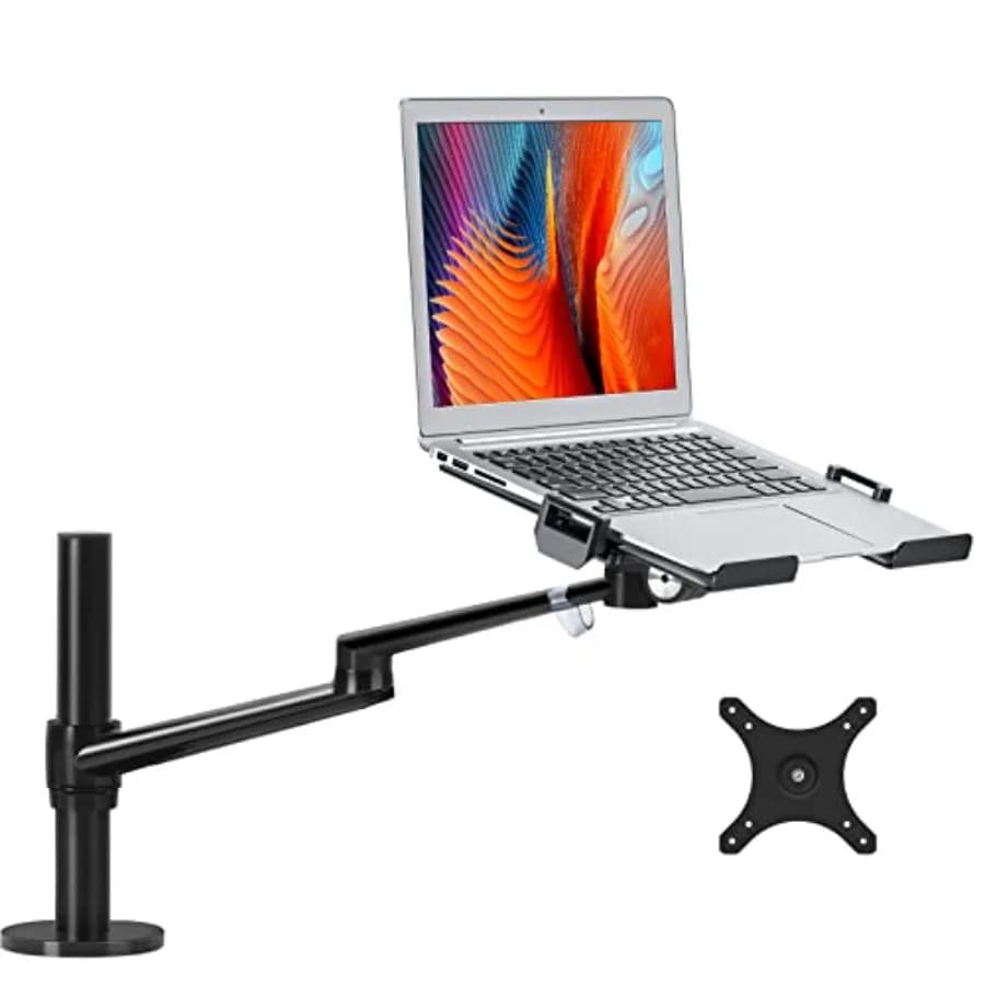 Supporto per Laptop/Notebook/Proiettore per Ufficio in Lega di Alluminio Nero Regolabile in Altezza con Braccio Singolo e VESA 75x75 100x100