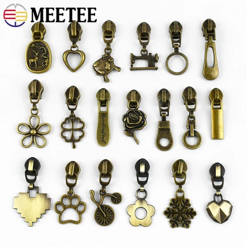 5-20 pezzi Meetee 5 # Cursori per cerniere in bronzo di ricambio per cerniere a spirale in nylon Kit di riparazione fai-da-te Borse Vestiti Accessori per cucire