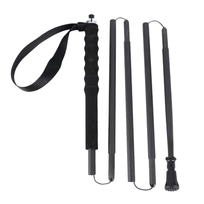 Carbon fiber trek stick, folding walking stick, lightweight and foldable, tungsten tip, modern EVA style, suitable for mountain.