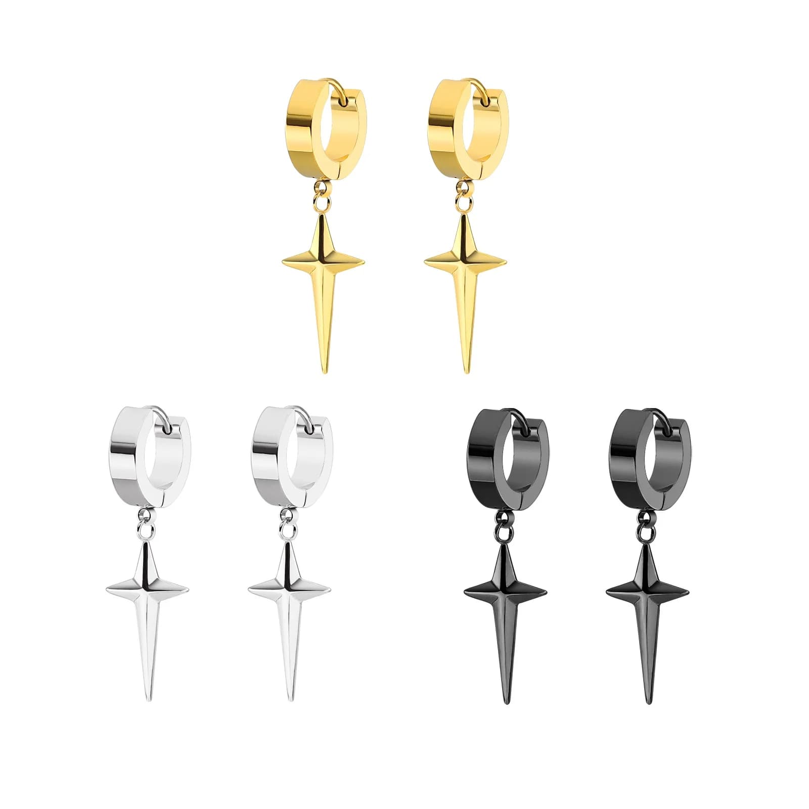 Orecchini a cerchio punk personalizzati in acciaio inossidabile per uomo donna croce stella ciondola goccia nera Kpop geometria regalo di gioielli impermeabili